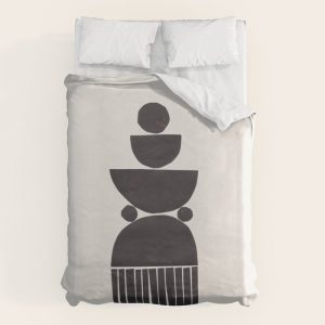 Black & White Minimalist Mid Century Paper collage Funky Black Ink Tribal Geometric by Ejaaz Haniff Duvet Cover