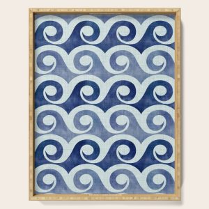 Indigo Geometric Beach Waves Serving Tray
