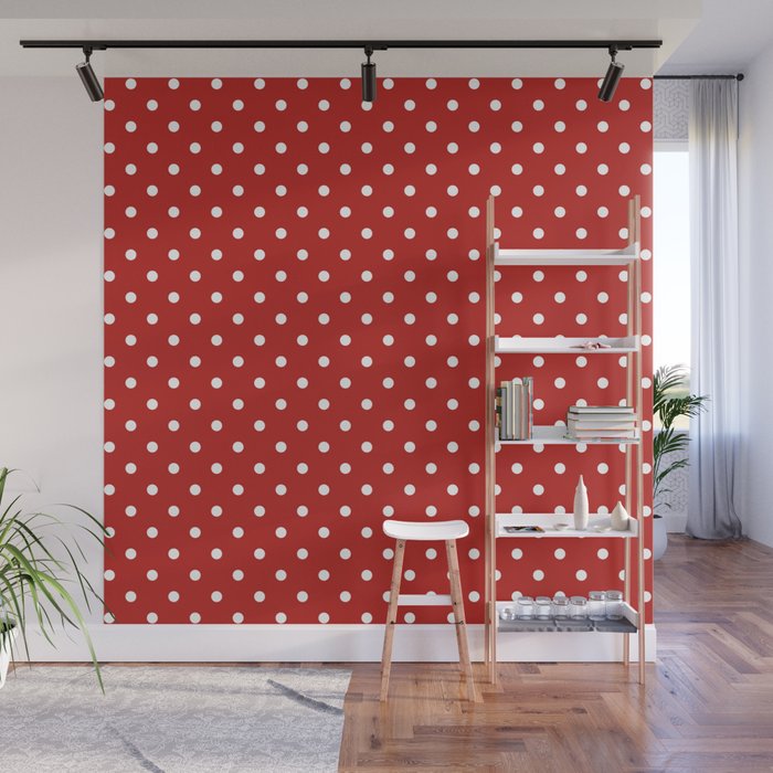 Polka Dot Classic Pattern in Red and White Wall Mural