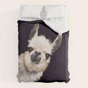Sneaky Llama in Black Duvet Cover