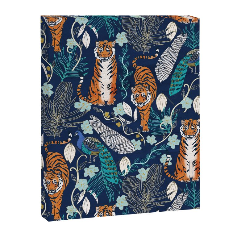 Tiger Toile on Navy Canvas Print