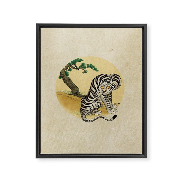 Tiger with magpie type-D : Minhwa-Korean traditional/folk art Framed Canvas Print