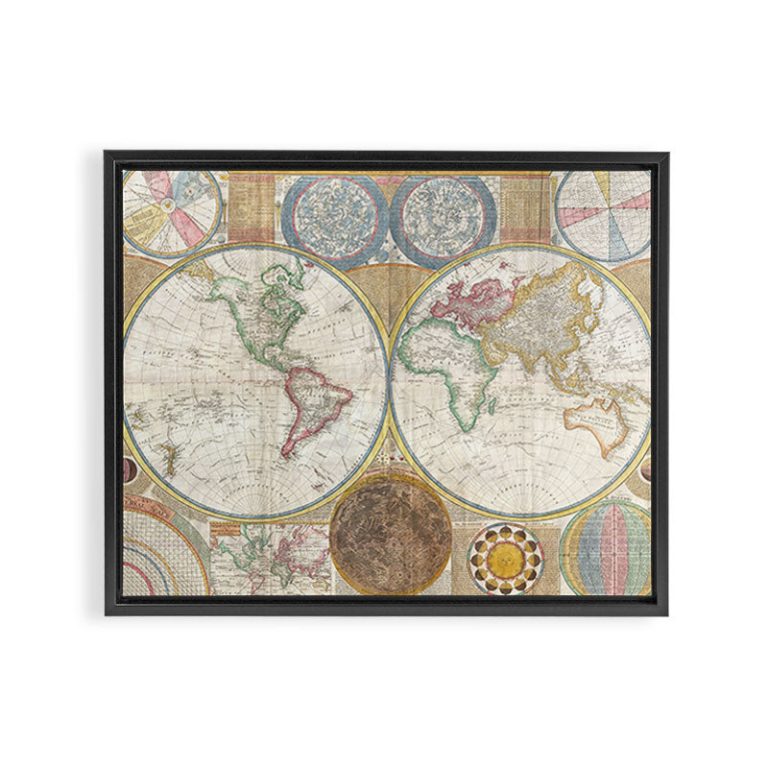 ancient map of the world Framed Canvas Print